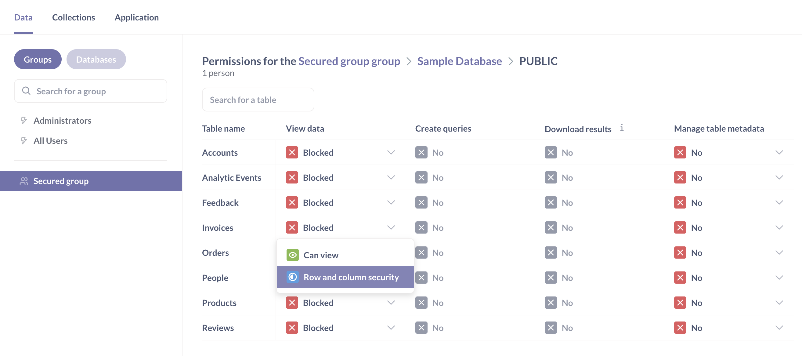 Adding row and column security to a table.