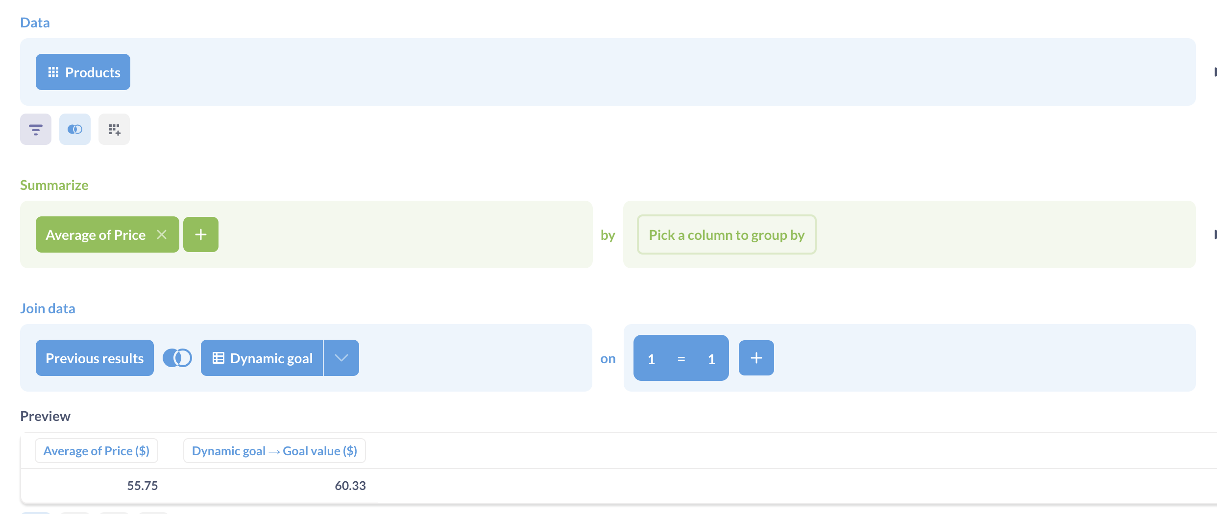 Dynamic goal in the query builder