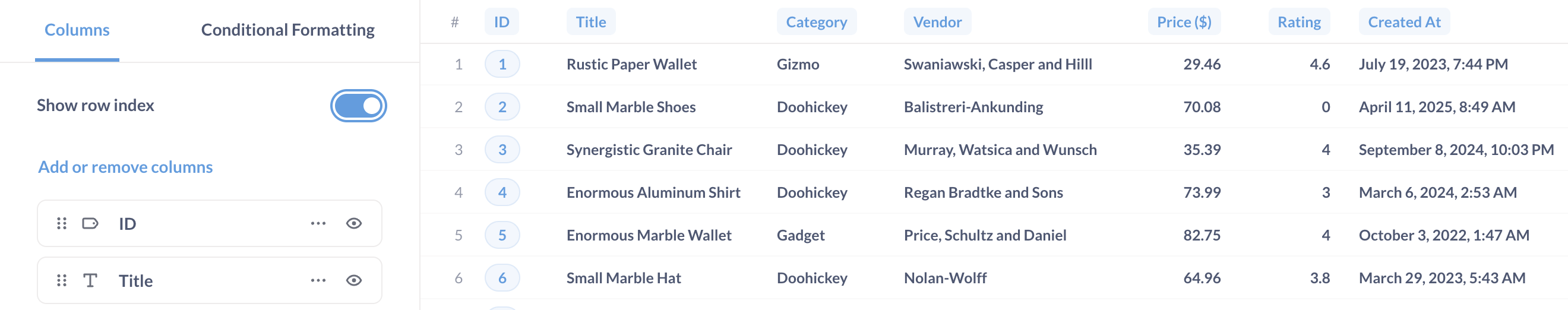Add row numbers to a table