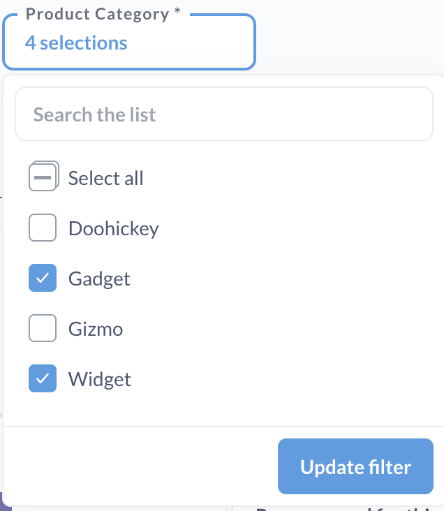 Filter dropdown