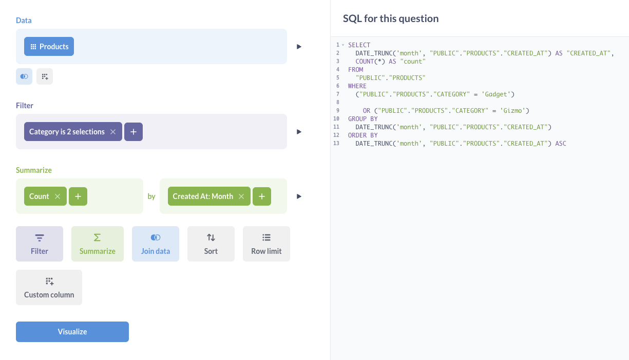 Query builder view SQL